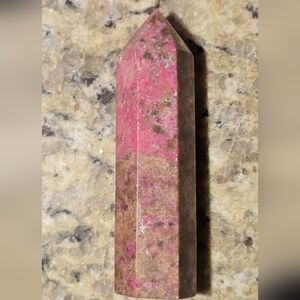 Deep Pink And Brown Rhodonite Polished Crystal Tower